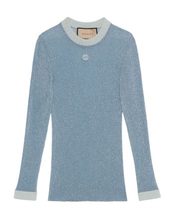 Gucci Women's Extra Fine Lame Knit Top Blue