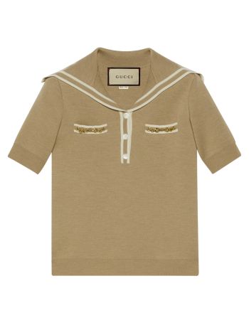 Gucci Women's Wool Polo Shirt With Horsebit Khaki